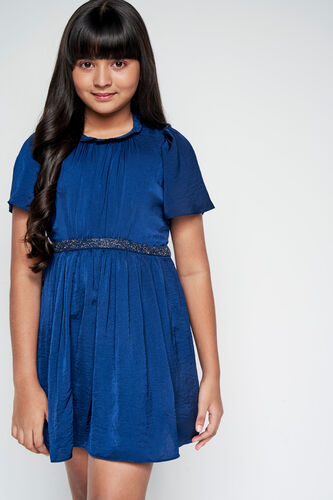 Stargazing Solid Flared Dress, Navy Blue, image 6